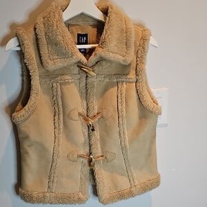 GAP Beige Shearling Vest with Toggle Closures